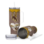 customized wyoming cowboys heart helmet motif brown curved tumbler best selling.webp