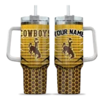 customized wyoming cowboys hex texture brown curved tumbler best selling.webp