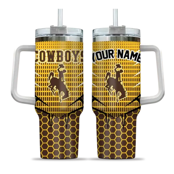 customized wyoming cowboys hex texture brown curved tumbler best selling.webp