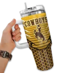 customized wyoming cowboys hex texture brown curved tumbler best selling.webp