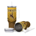 customized wyoming cowboys hex texture brown curved tumbler best selling.webp