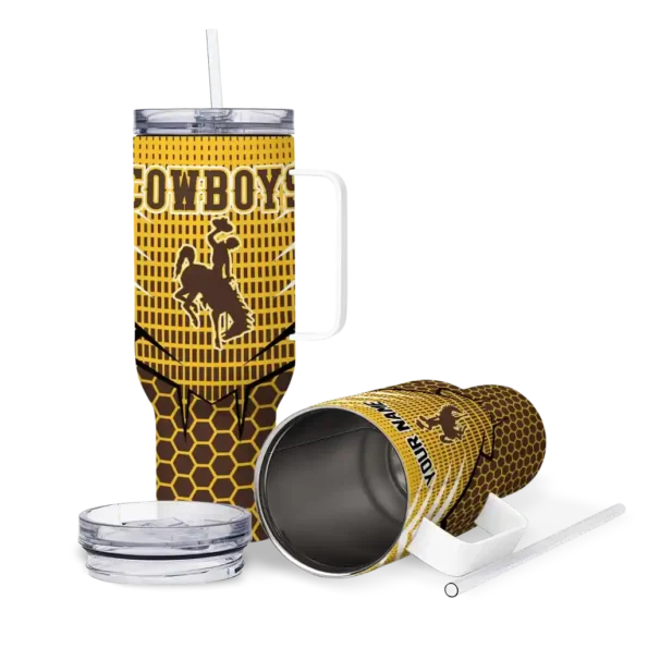 customized wyoming cowboys hex texture brown curved tumbler high quality.webp