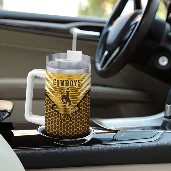 customized wyoming cowboys hex texture brown curved tumbler trendy.webp