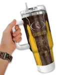 customized wyoming cowboys hexagon armor brown curved tumbler best selling.webp