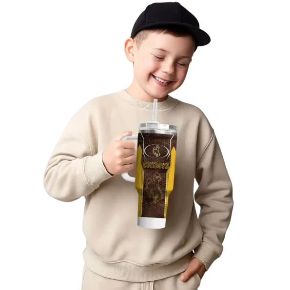 customized wyoming cowboys hexagon armor brown curved tumbler latest model.webp