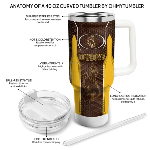 customized wyoming cowboys hexagon armor brown curved tumbler new arrival.webp