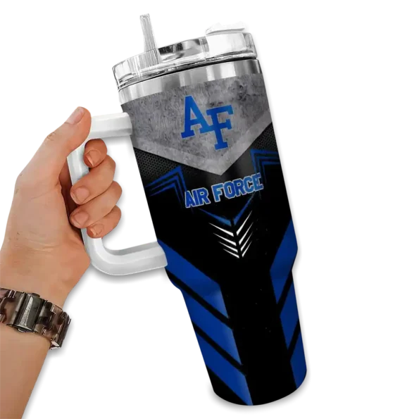 personalized air force falcons arrow armor blue black curved tumbler fashion forward.webp