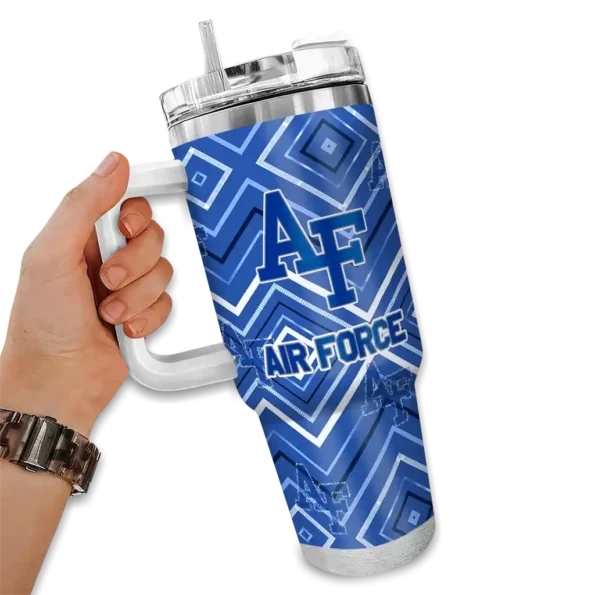 personalized air force falcons bold diamonds blue curved tumbler fashion forward.webp