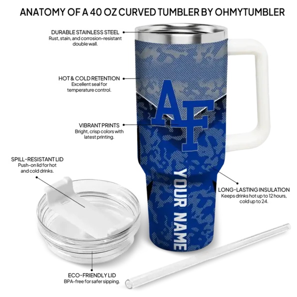 personalized air force falcons chevron stripe blue curved tumbler new arrival.webp