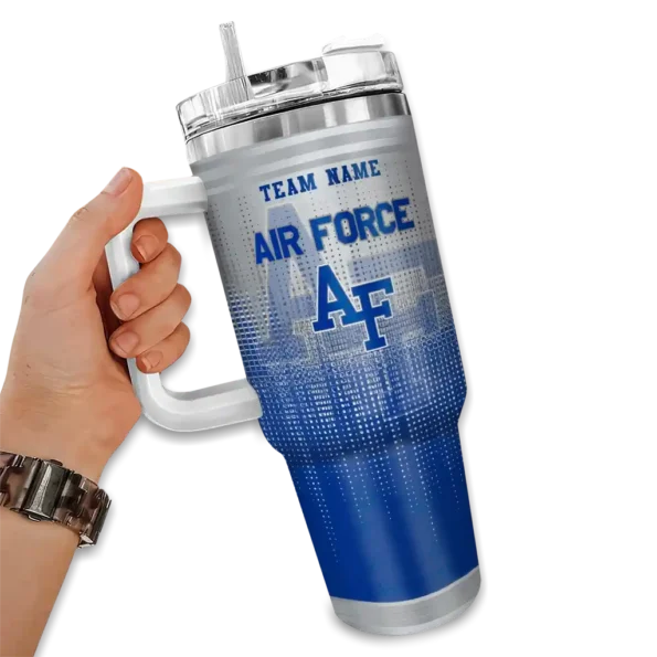 personalized air force falcons gradient dots blue curved tumbler fashion forward.webp