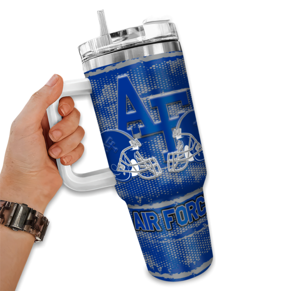 personalized air force falcons honey streaks blue curved tumbler fashion forward.webp