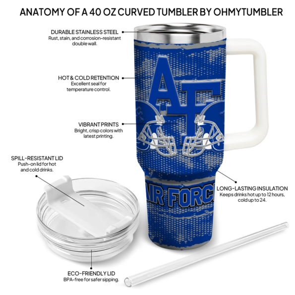personalized air force falcons honey streaks blue curved tumbler new arrival.webp