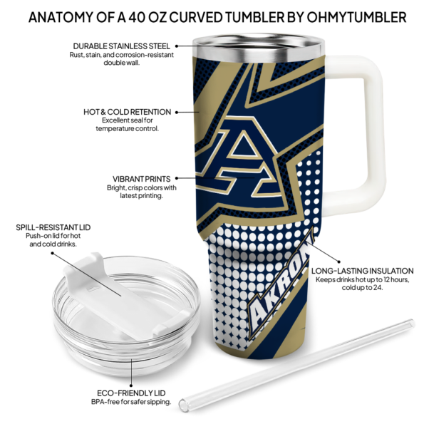 personalized akron zips arrow burst blue curved tumbler new arrival.webp