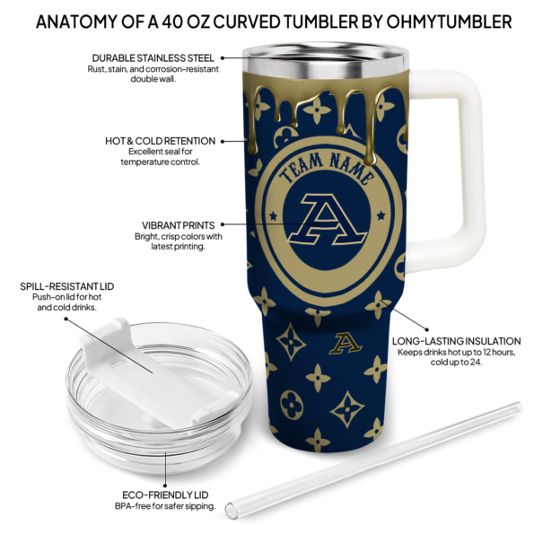 personalized akron zips bullseye drips blue curved tumbler new arrival.webp