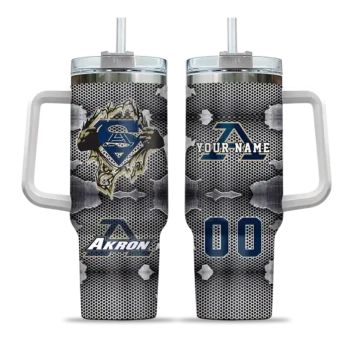 personalized akron zips superman shield blue gray curved tumbler best selling.webp