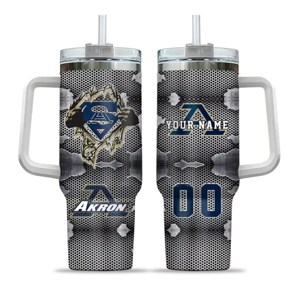 personalized akron zips superman shield blue gray curved tumbler best selling.webp