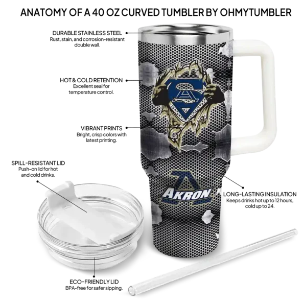 personalized akron zips superman shield blue gray curved tumbler new arrival.webp