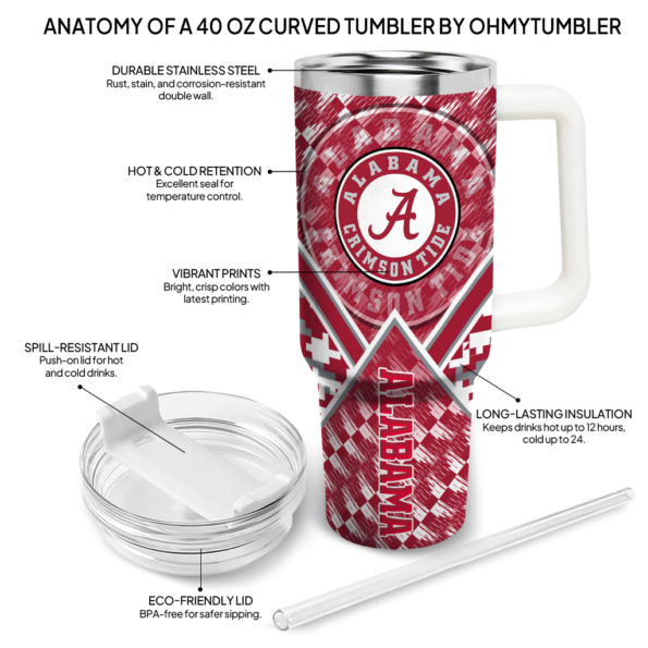 personalized alabama crimson tide chevron angle crimson curved tumbler new arrival.webp