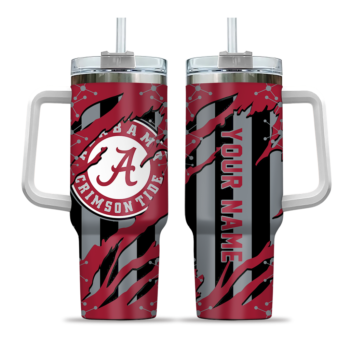 personalized alabama crimson tide claw cut crimson black curved tumbler best selling.webp