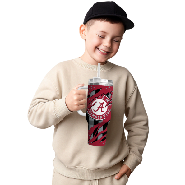 personalized alabama crimson tide claw cut crimson black curved tumbler latest model.webp