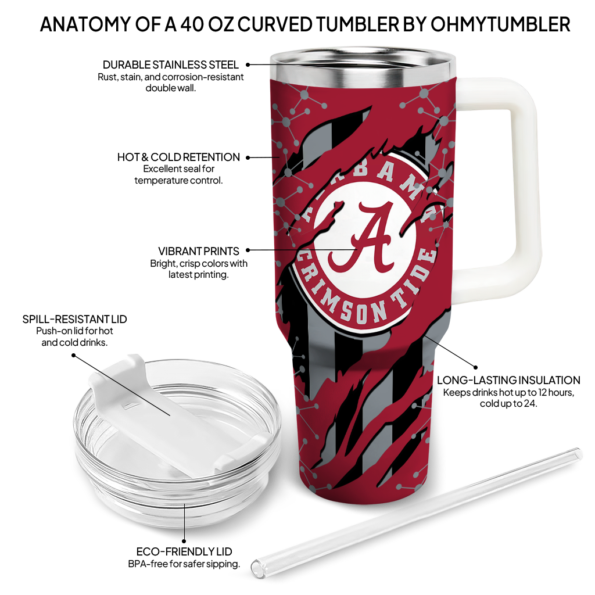 personalized alabama crimson tide claw cut crimson black curved tumbler new arrival.webp