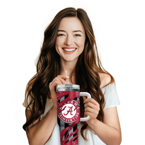 personalized alabama crimson tide claw cut crimson black curved tumbler premium grade.webp