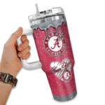 personalized alabama crimson tide heart helmet motif crimson curved tumbler best selling.webp