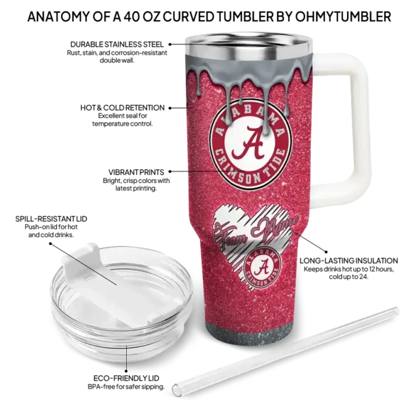 personalized alabama crimson tide heart helmet motif crimson curved tumbler new arrival.webp
