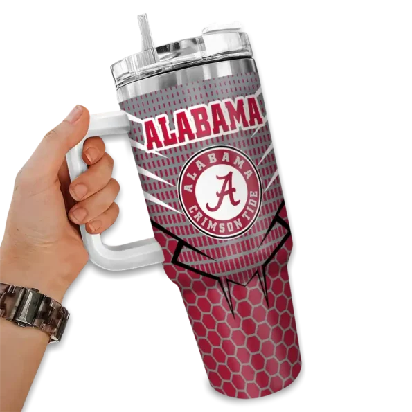 personalized alabama crimson tide hex texture crimson curved tumbler fashion forward.webp