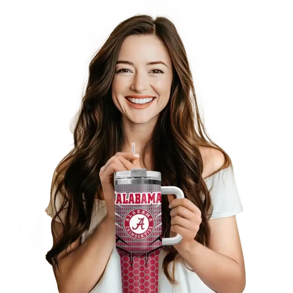 personalized alabama crimson tide hex texture crimson curved tumbler premium grade.webp