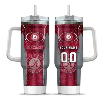 personalized alabama crimson tide hexagon armor crimson curved tumbler best selling.webp