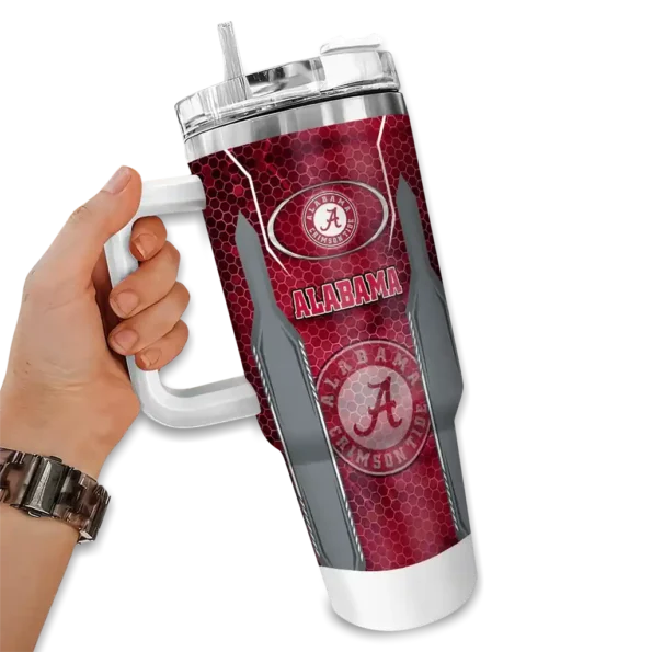 personalized alabama crimson tide hexagon armor crimson curved tumbler fashion forward.webp