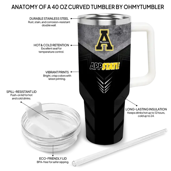 personalized appalachian state mountaineers arrow armor black curved tumbler new arrival.webp