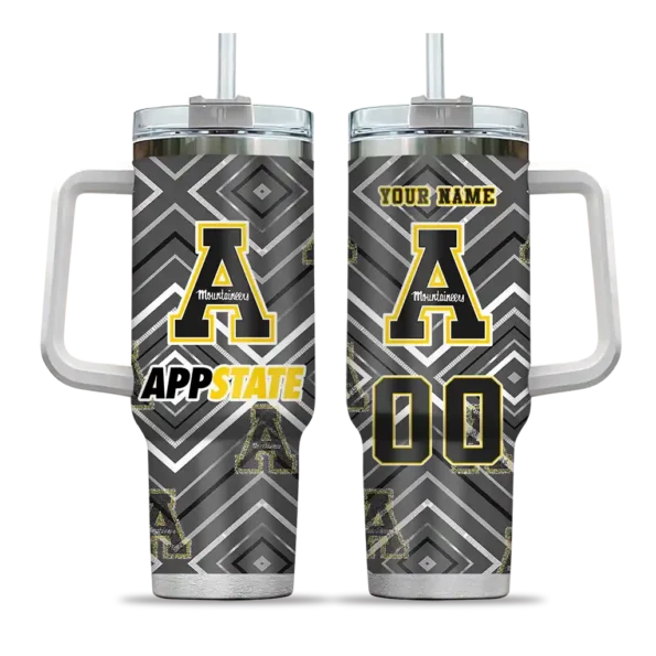 personalized appalachian state mountaineers bold diamonds black curved tumbler best selling.webp