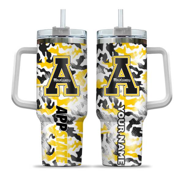 personalized appalachian state mountaineers camo mashup black white curved tumbler best selling.webp