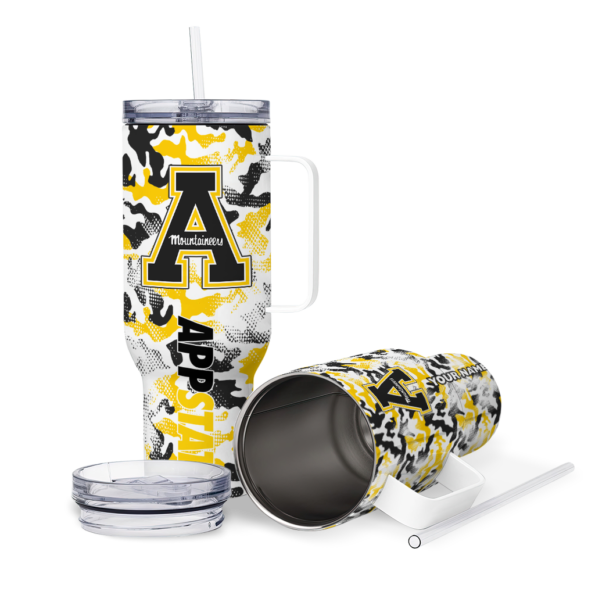 personalized appalachian state mountaineers camo mashup black white curved tumbler high quality.webp