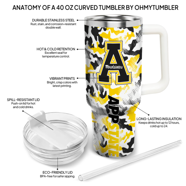 personalized appalachian state mountaineers camo mashup black white curved tumbler new arrival.webp