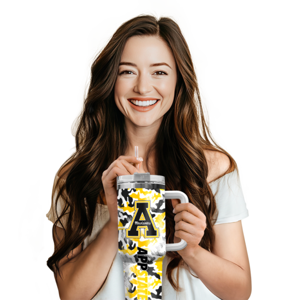 personalized appalachian state mountaineers camo mashup black white curved tumbler premium grade.webp