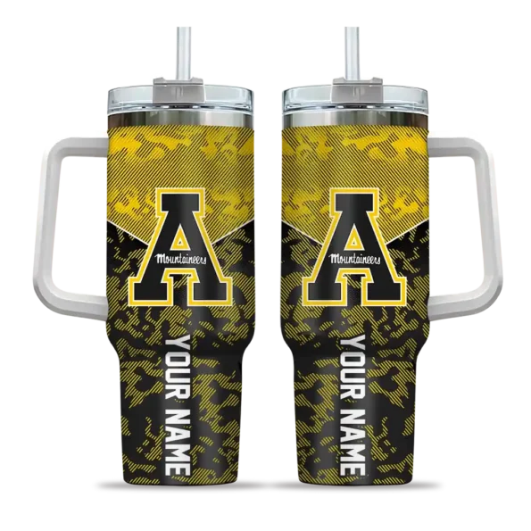 personalized appalachian state mountaineers chevron stripe black curved tumbler best selling.webp