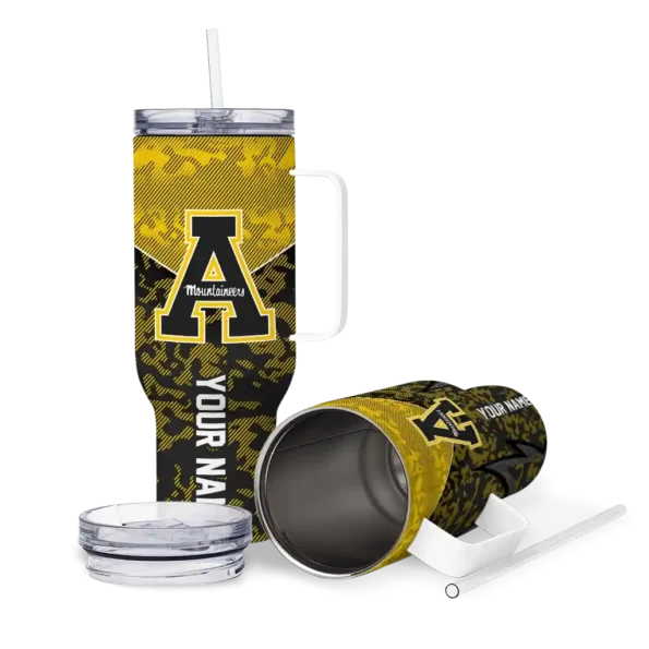 personalized appalachian state mountaineers chevron stripe black curved tumbler high quality.webp