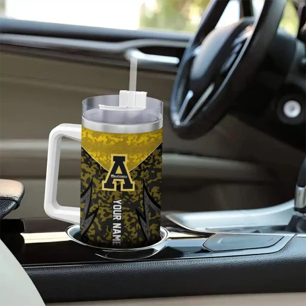personalized appalachian state mountaineers chevron stripe black curved tumbler trendy.webp