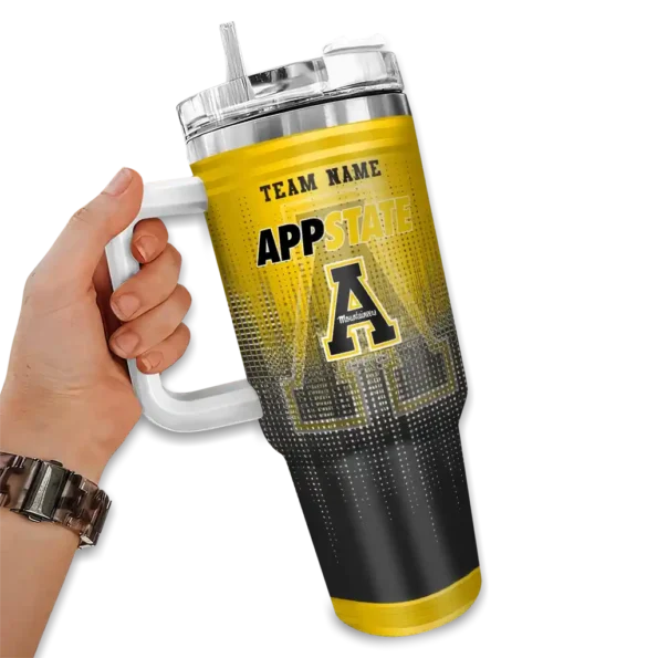 personalized appalachian state mountaineers gradient dots black curved tumbler fashion forward.webp