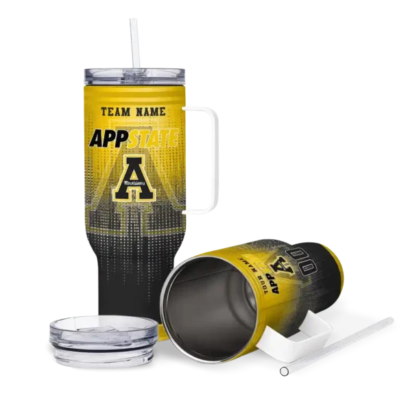 personalized appalachian state mountaineers gradient dots black curved tumbler high quality.webp