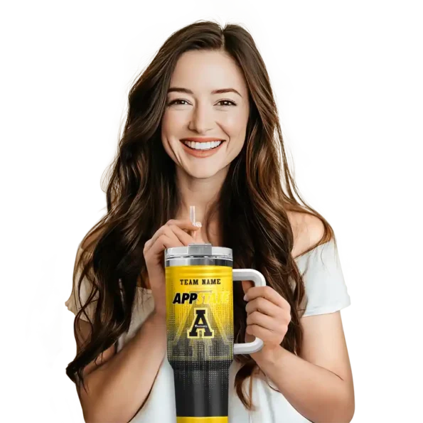 personalized appalachian state mountaineers gradient dots black curved tumbler premium grade.webp
