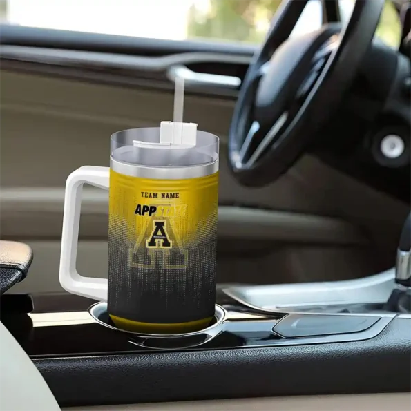 personalized appalachian state mountaineers gradient dots black curved tumbler trendy.webp