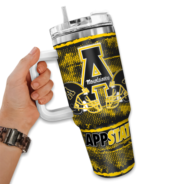personalized appalachian state mountaineers honey streaks black curved tumbler fashion forward.webp