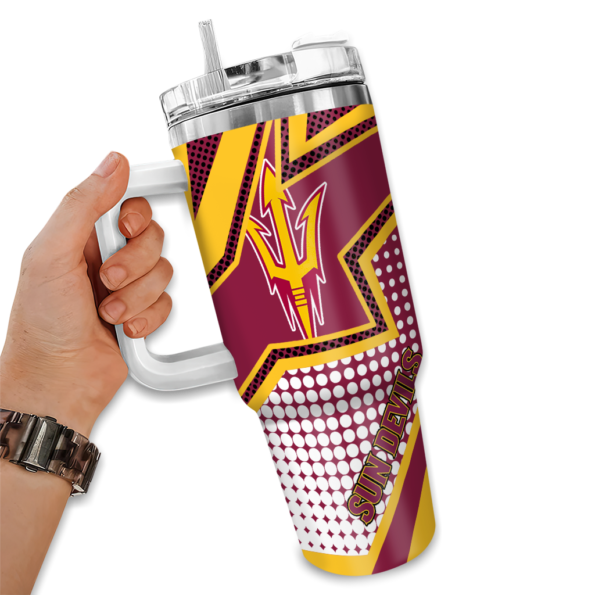 personalized arizona state sun devils arrow burst maroon curved tumbler fashion forward.webp