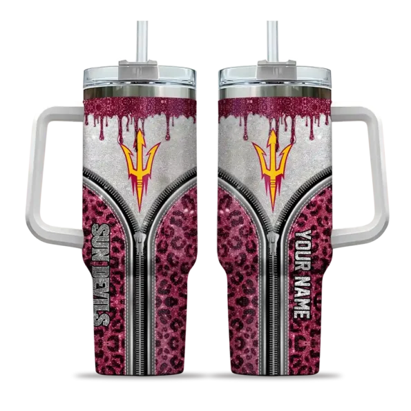 personalized arizona state sun devils leopard zipper maroon curved tumbler best selling.webp