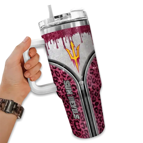 personalized arizona state sun devils leopard zipper maroon curved tumbler fashion forward.webp