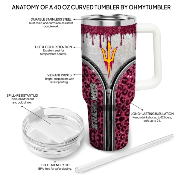 personalized arizona state sun devils leopard zipper maroon curved tumbler new arrival.webp